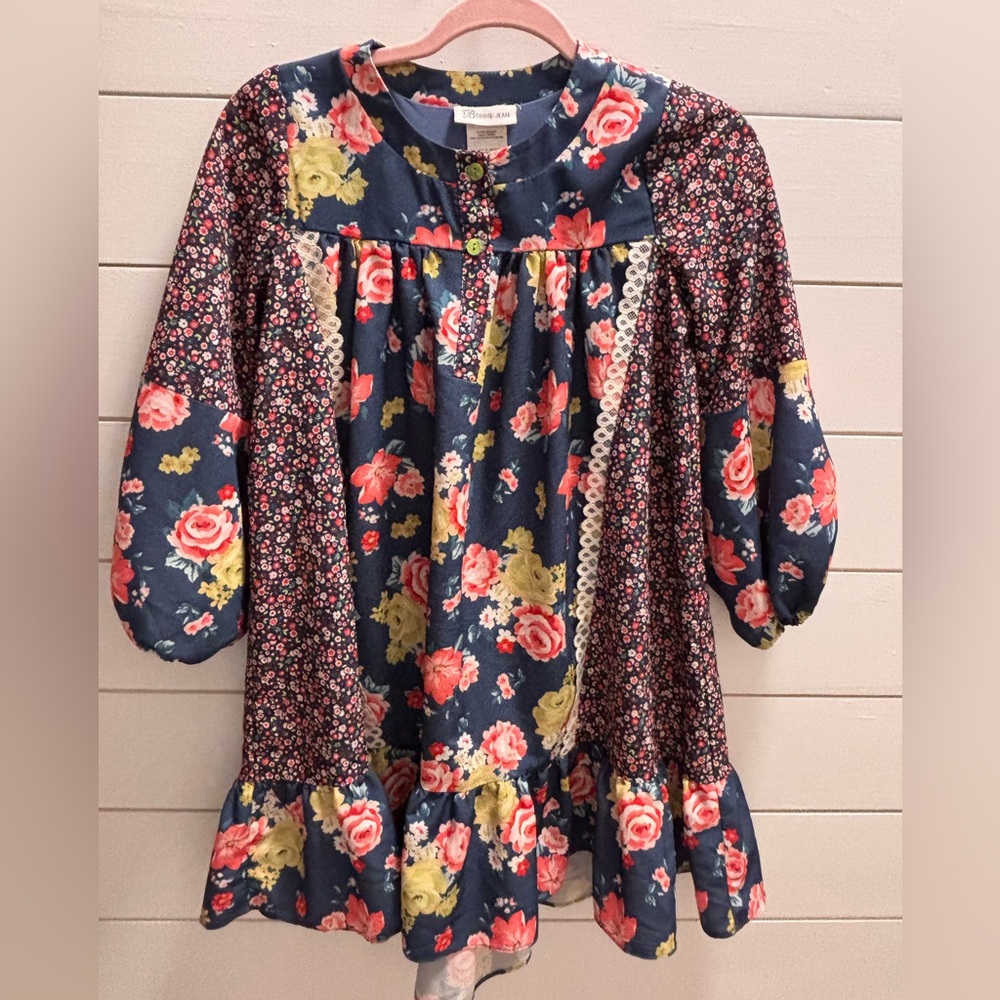 Bonnie Jean Navy and Pink Floral Dress